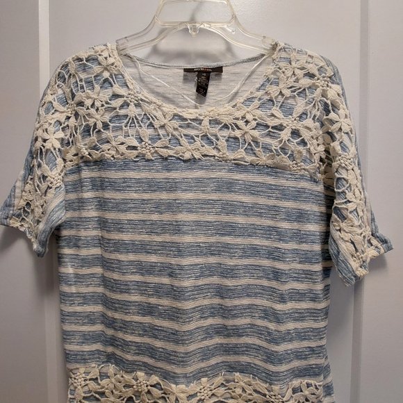 STYLE&CO. Blue/White Striped Knit Top w/Crochet Lace - XS - Picture 8 of 9